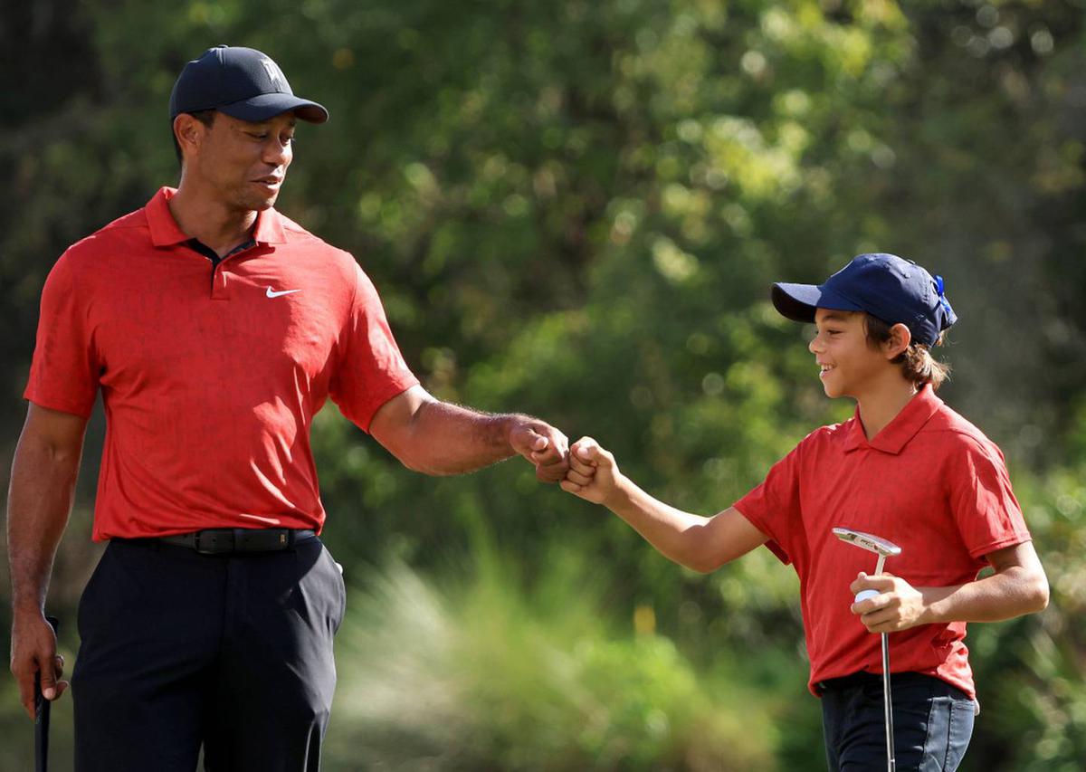 Tiger Woods 'tired but thankful' after stirring comeback with son