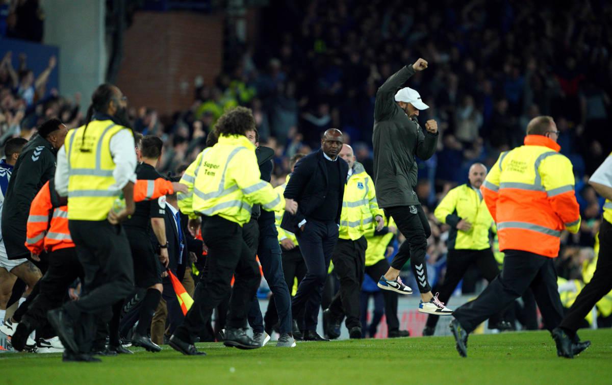 Crystal Palace manager Patrick Vieira seen kicking Everton fan during pitch invasion