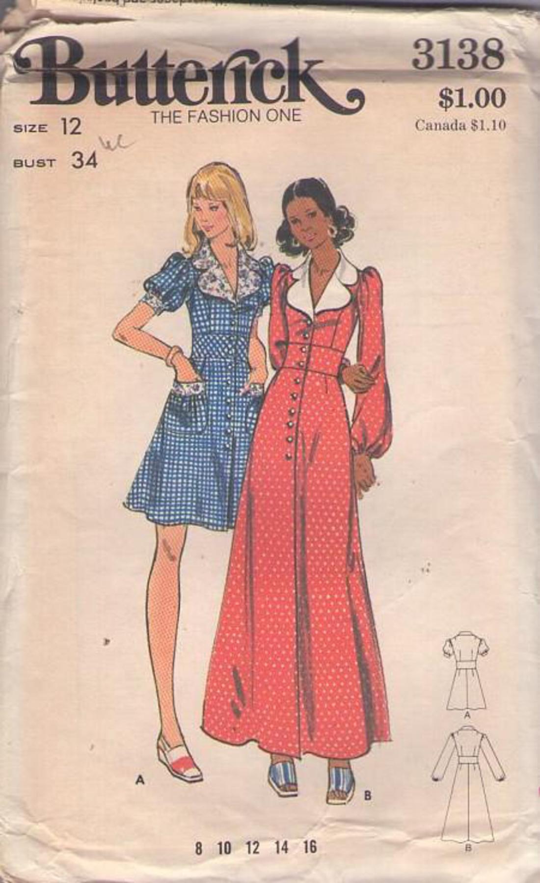 MOMSPatterns Vintage Sewing Patterns - Butterick 3138 Vintage 70's