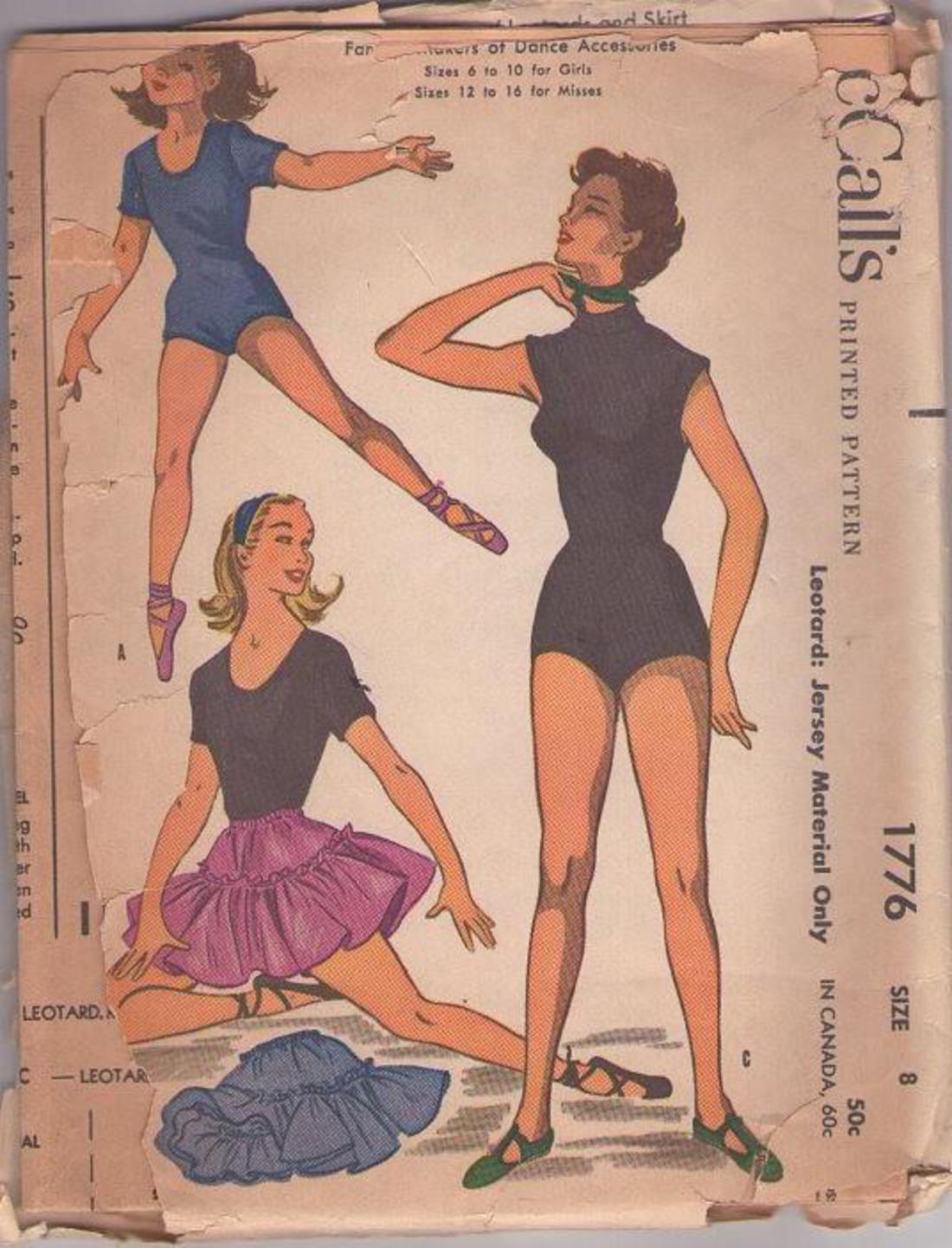 MOMSPatterns Vintage Sewing Patterns - McCall's 1776 Vintage 50's Sewing  Pattern Girls' Ballet Dance or Yoga High Cut Leg Leotard Approved by  Capezio and Tutu Crinoline Skirt Slip Cover Up Size 8