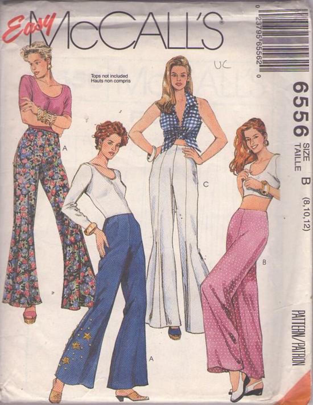 MOMSPatterns Vintage Sewing Patterns - McCall's 6556 Vintage 90's Sewing  Pattern Easy 70s Styles WILD Disco High Waist Huge Bells Bell Bottom  Palazzo Pants Set 3 Styles Size 8-12