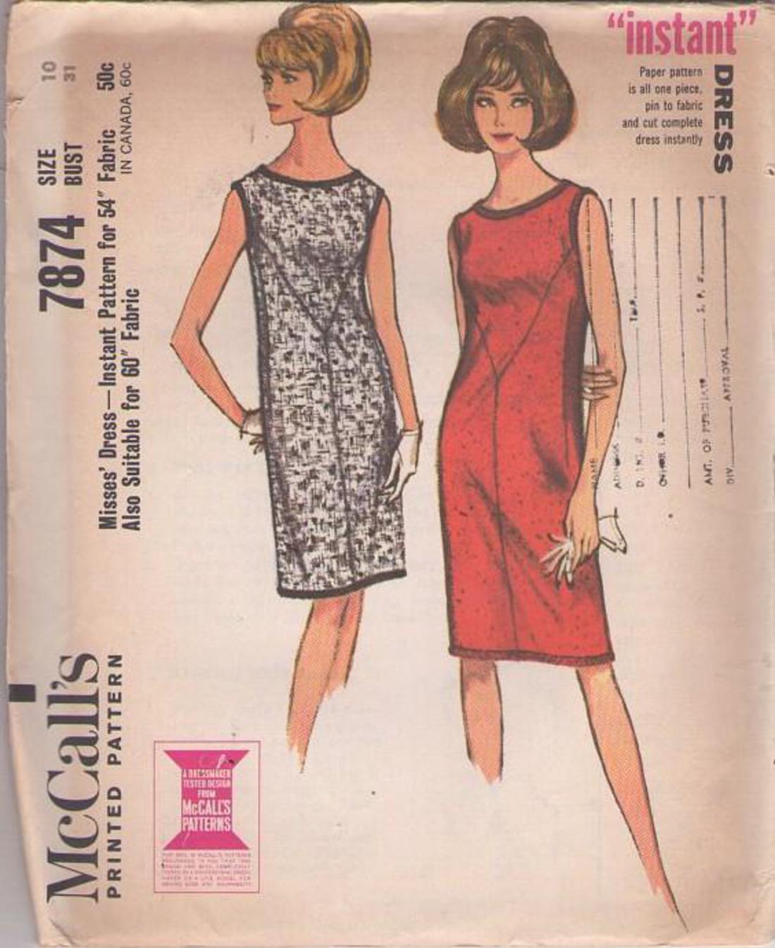 MOMSPatterns Vintage Sewing Patterns - McCall's 7874 Vintage 60's ...