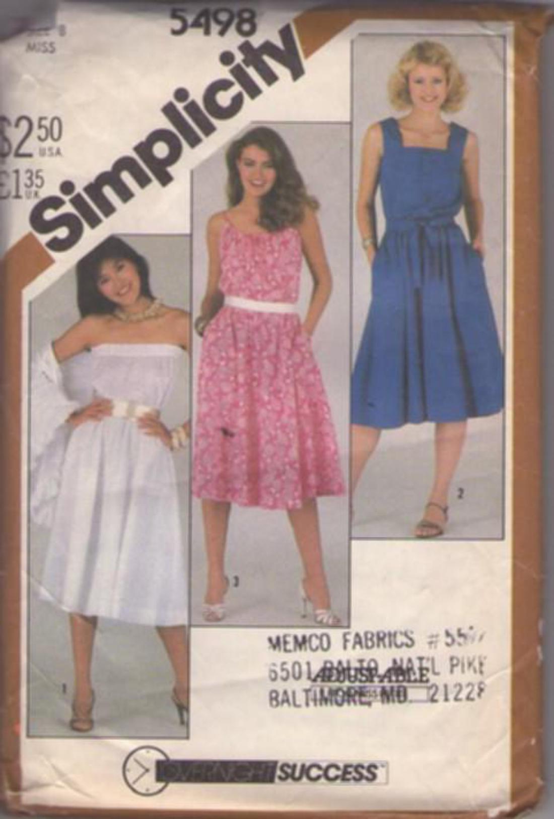 MOMSPatterns Vintage Sewing Patterns - Simplicity 5498 Vintage 80's ...