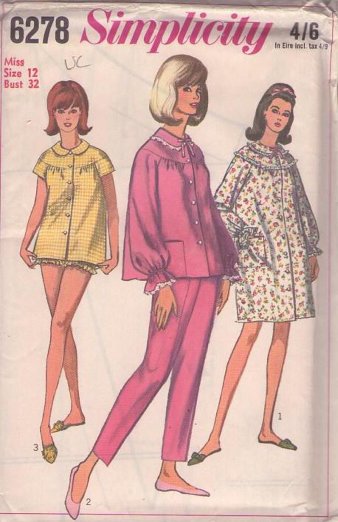 Vintage 1960s Sewing Pattern Size 1 Toddler Robe and Buttoned Two Piece Pajamas Simplicity 8291 UNCUT