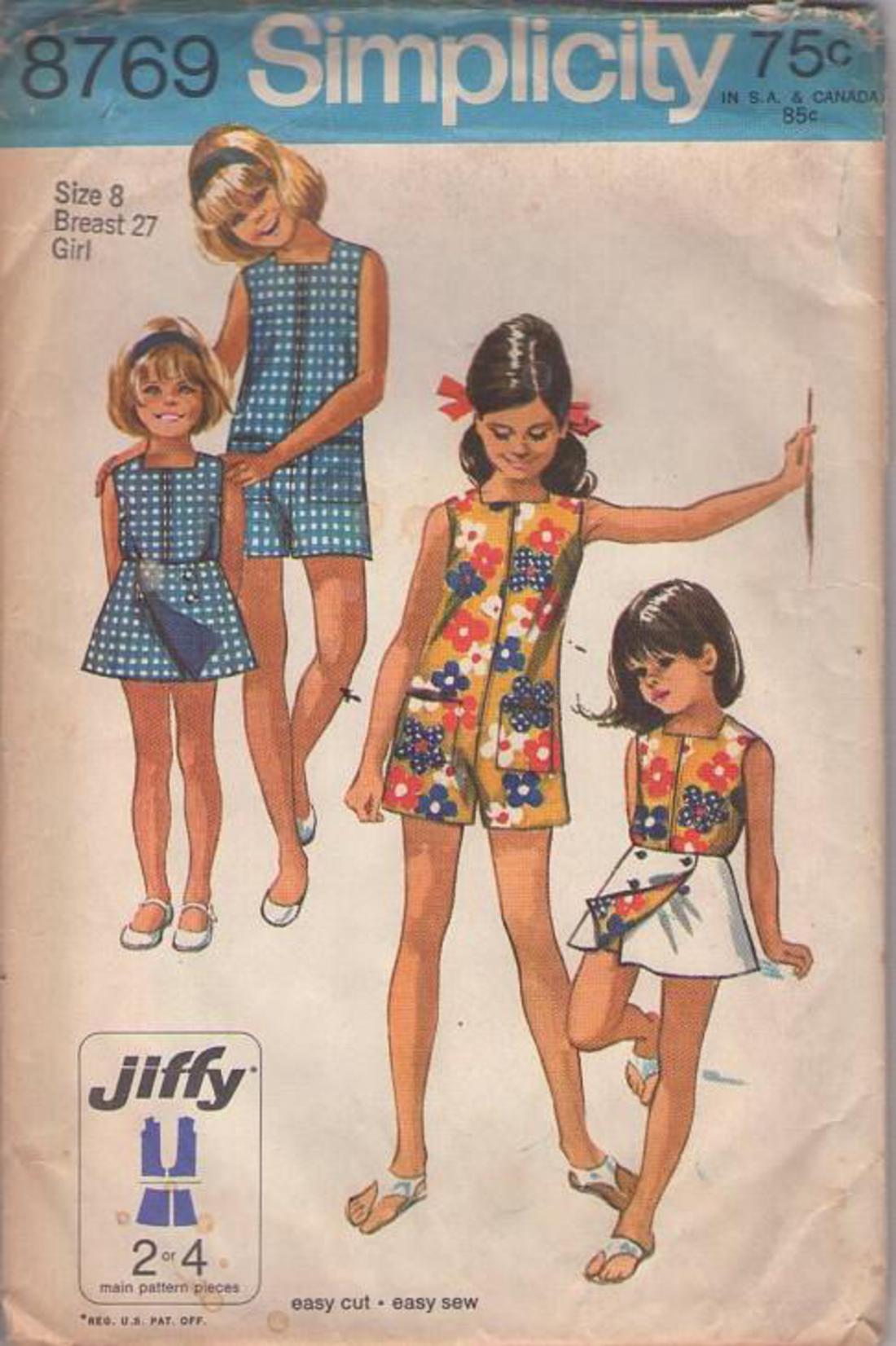 70/'s Vintage Girls Pant dress Reversible wrap skirt Sewing Pattern
