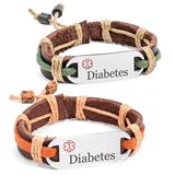 Leather Diabetes Medical Id Alert Bracelet