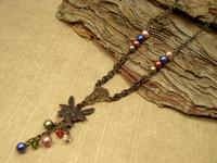 Vintaj brass leaf sparrow necklace