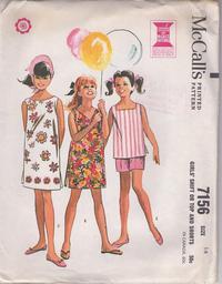 1960's Girls Shift Dress or Sleeveless Top and Shorts Size 7 Bust 27 Vintage Pattern McCall's 7156