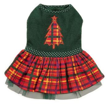 plaid with tree holiday dog dress