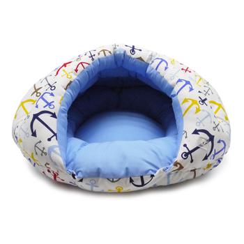 Dogo Burger blue striped cave like dog bed
