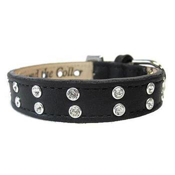 Double Row of clear swarovski crystals on a leather dog collar