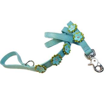 Crystals on leather Flowered Dog Lead