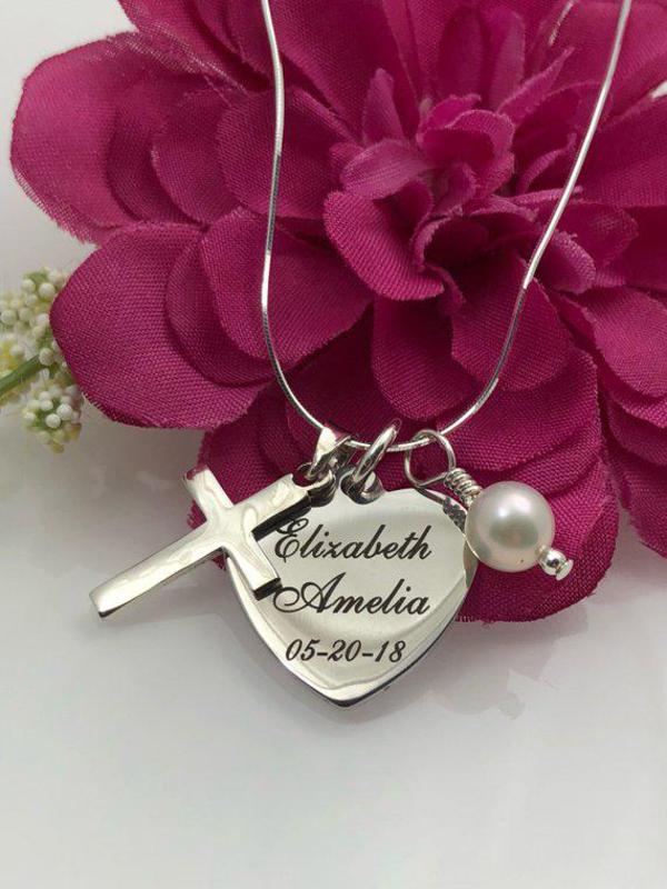 Engraved First Communion Heart Necklace