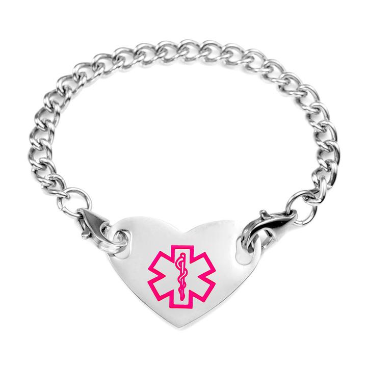 #JA2210 Girls Stainless Steel Pink Heart Medical ID Bracelet - Medical ...