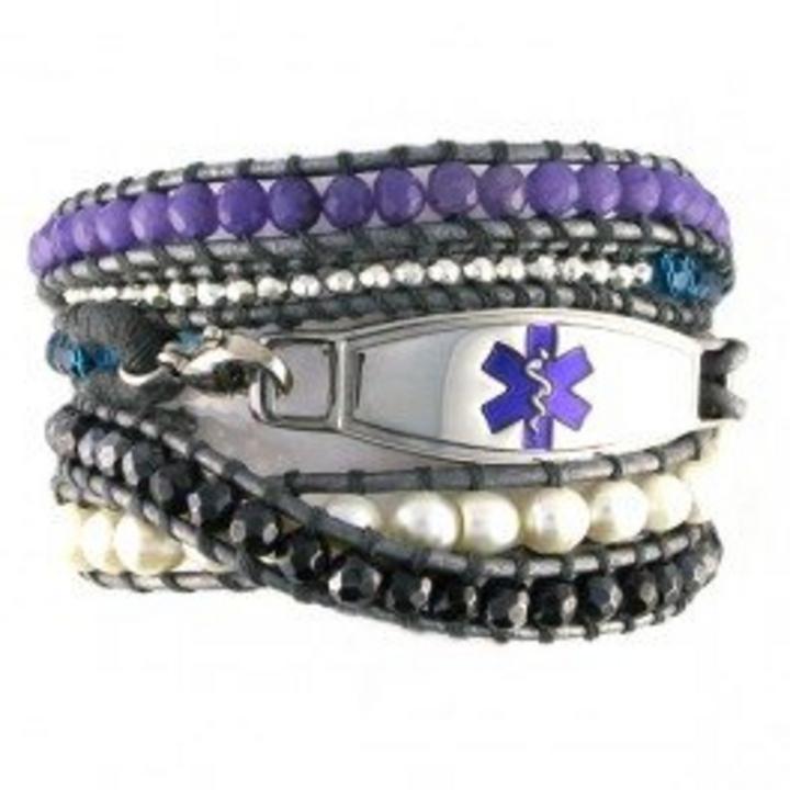 2524 Dream Glam Beaded Wrap Medical Bracelet Puple Tag Id 2524 Dream Glam Beaded Wrap Medical Bracelet Puple Tag Id
